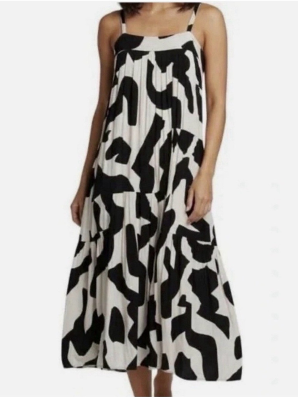 Black & White Abstract Print Sleeveless Midi Dress